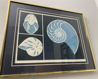 PAIR of  Signed Serigraphs by DAVID ALLGOOD. "NAUTILUS", AND IMPERIAL HARP,  with COA. Gold framed, coastal beach. 16" x 20"