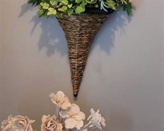 Home Decor (Fabric Flowers and Wicker Holder)