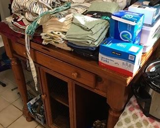 Cabinet, dishtowels (many are new)