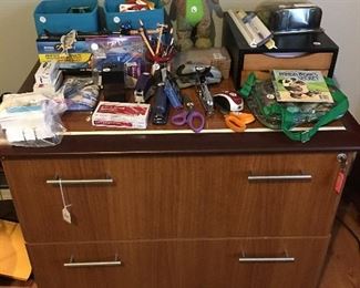 Filing cabinet, office supplies