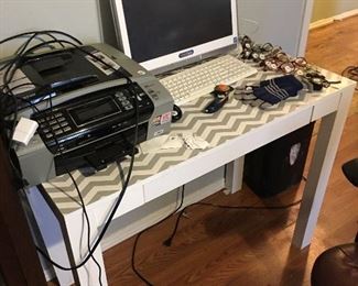 Small desk, printer, monitor