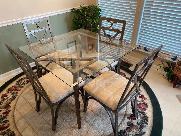 Metal and glass kitchen table with 4 chairs