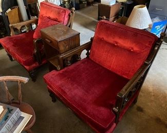 Pair of vintage red crushed velvet armchairs
