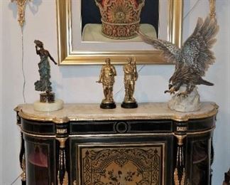19th century French boulle gilt bronze mount marble top credenza commode 