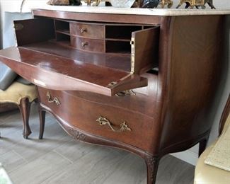 Antique Solid Walnut Desk/Bombe Commode by Romanelli 