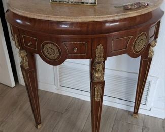Egyptian Empire Style Half Moon Marble top Console 