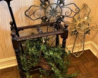 Antique cane/umbrella stand; metal crosses