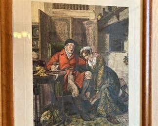 Framed and matted vintage English scene by Sadler ("For All My Fancy Dwells on Nancy")
