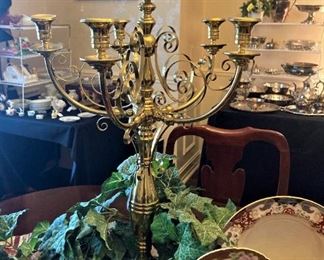 One of two antique candelabras