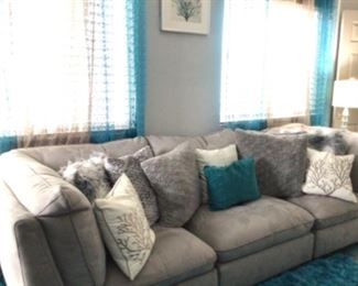 Nice sectional suede type couch & pillows 