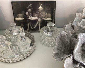 Nautical items, perfume bottles, old photo