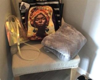 Purses, shoes, chair 