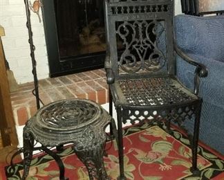 1800s Victorian Cast Iron Cemetery Chair and Stand