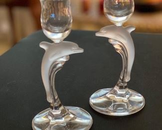 Lenox Crystal Dolphin Petite Candle Holders