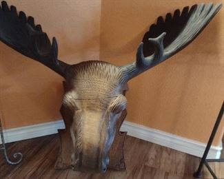 Carved moosehead from a solid piece of wood