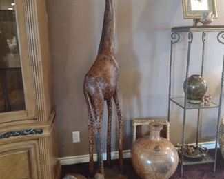 Hand carved giraffe 6 ft tall from Niagara falls and other decorative items