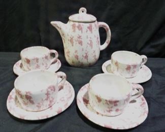 Pink & White Sponge-Painted Tea Set by Sibby
