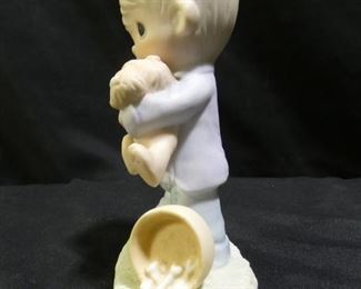 Precious Moments Boy Holding Cat & Dog