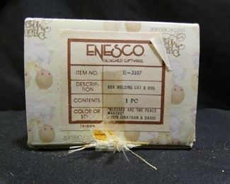 Precious Moments Boy Holding Cat & Dog