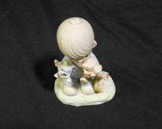 Precious Moments Boy Holding Cat & Dog