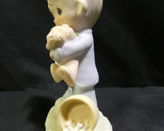 Precious Moments Boy Holding Cat & Dog