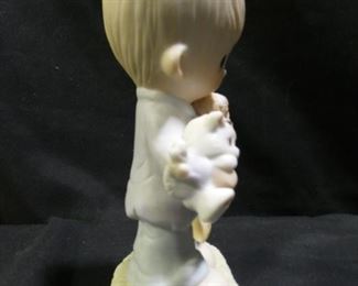 Precious Moments Boy Holding Cat & Dog