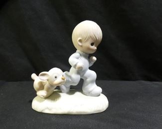 Precious Moments Boy Jogging with Dog