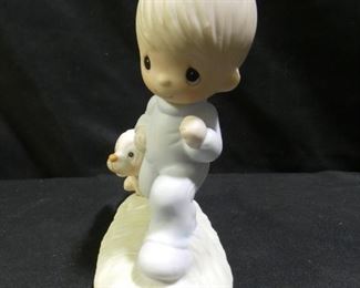 Precious Moments Boy Jogging with Dog