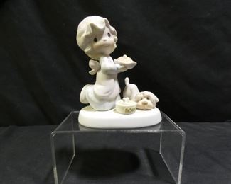 Precious Moments Girl Carrying Christmas Pie & Dog