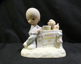 Precious Moments Boy & Dog at Lemonade Stand