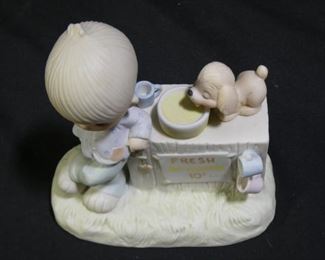 Precious Moments Boy & Dog at Lemonade Stand