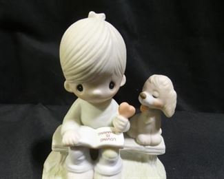 Precious Moments Boy on Bench w/dog