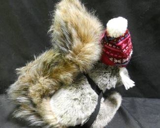 Hand Puppet Squirrel with Harness & Christmas Hat