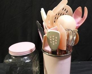 Pink Utensils, Holder & Breast Cancer Jar