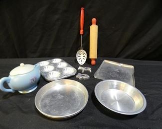 Vintage Toy Bake Set - Rolling Pin, Spoon & More
