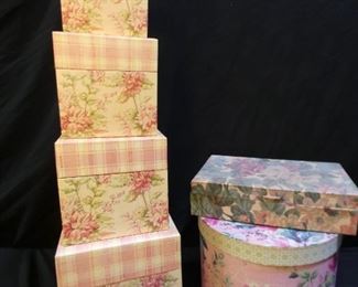 4 Nesting Boxes, Hat Box & Jewelry Box