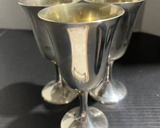3 Vintage Gorham Sterling Silver Water Goblets