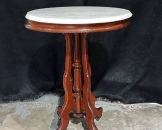 Oval Marble Topped Pedestal Side Table