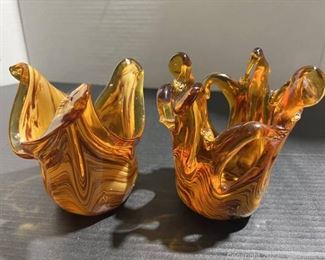 Pair of Murano Glass Honey Amber Candle Holders