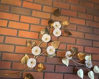 Brass Ornate Wall Art with White Flowers