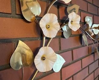 Brass Ornate Wall Art with White Flowers