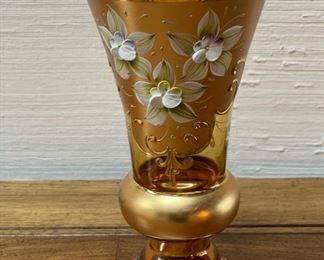 Gold glassware with painted white flowers