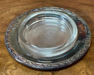 Silver plated dish with glass saucer