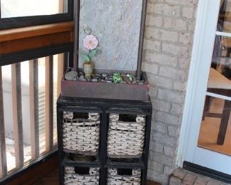 Fountain and Storage Table with Baskets