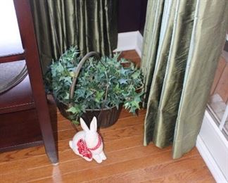 Plant with Basket, Ceramic Rabbit