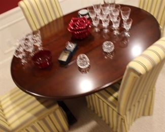 Cherry Drop Leaf Table, Stemware, Rose Bowl, Red Glass Bowl, Egg Holder