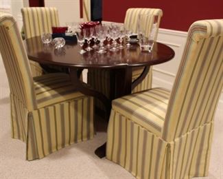 Bernhardt Drop Leaf Dining Table, Chairs, Stemware, Rose Bowls