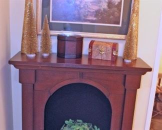 Framed Art, Fireplace Mantle, Decorator Chests, Planter, Decorator Trees