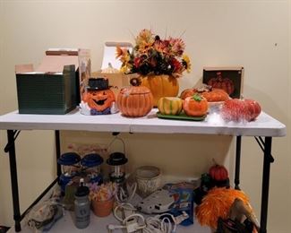 Ceramic Pumpkins, Halloween Decorations, Lanterns, Ext. Cords, Planter, Swimmies