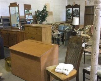 Toy box extra large or storage unit and vintage cane back chair